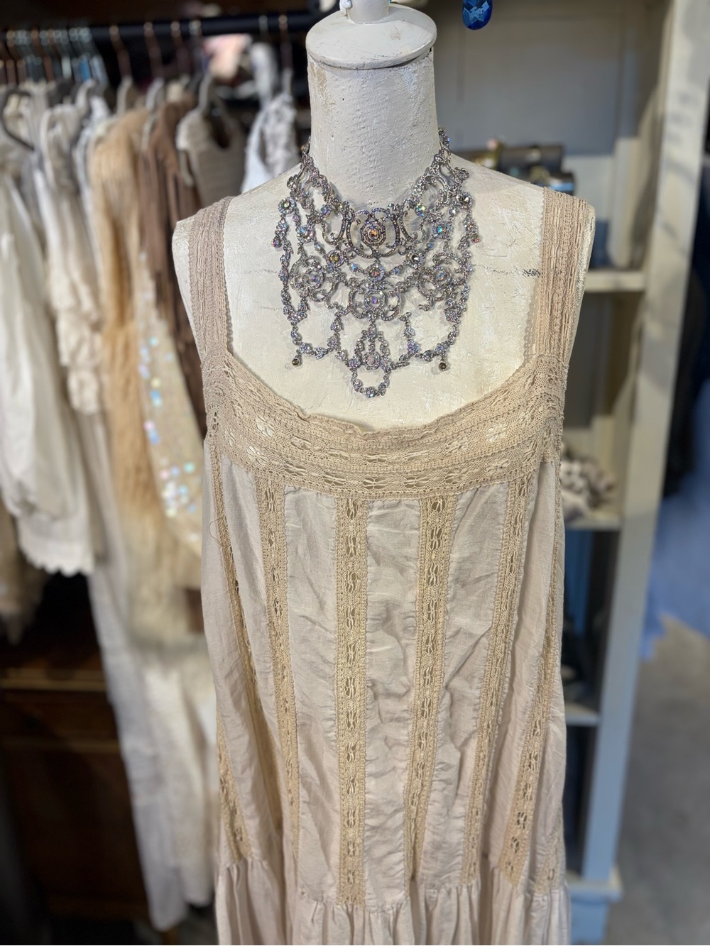 Magnolia Pearl Moonlight  Cream Lace-Trim Maxi Dress - Picture 6 of 8